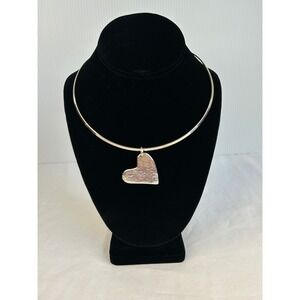 James Avery Sterling Hammered Heart Charm Choker Necklace Collet Neck Collar